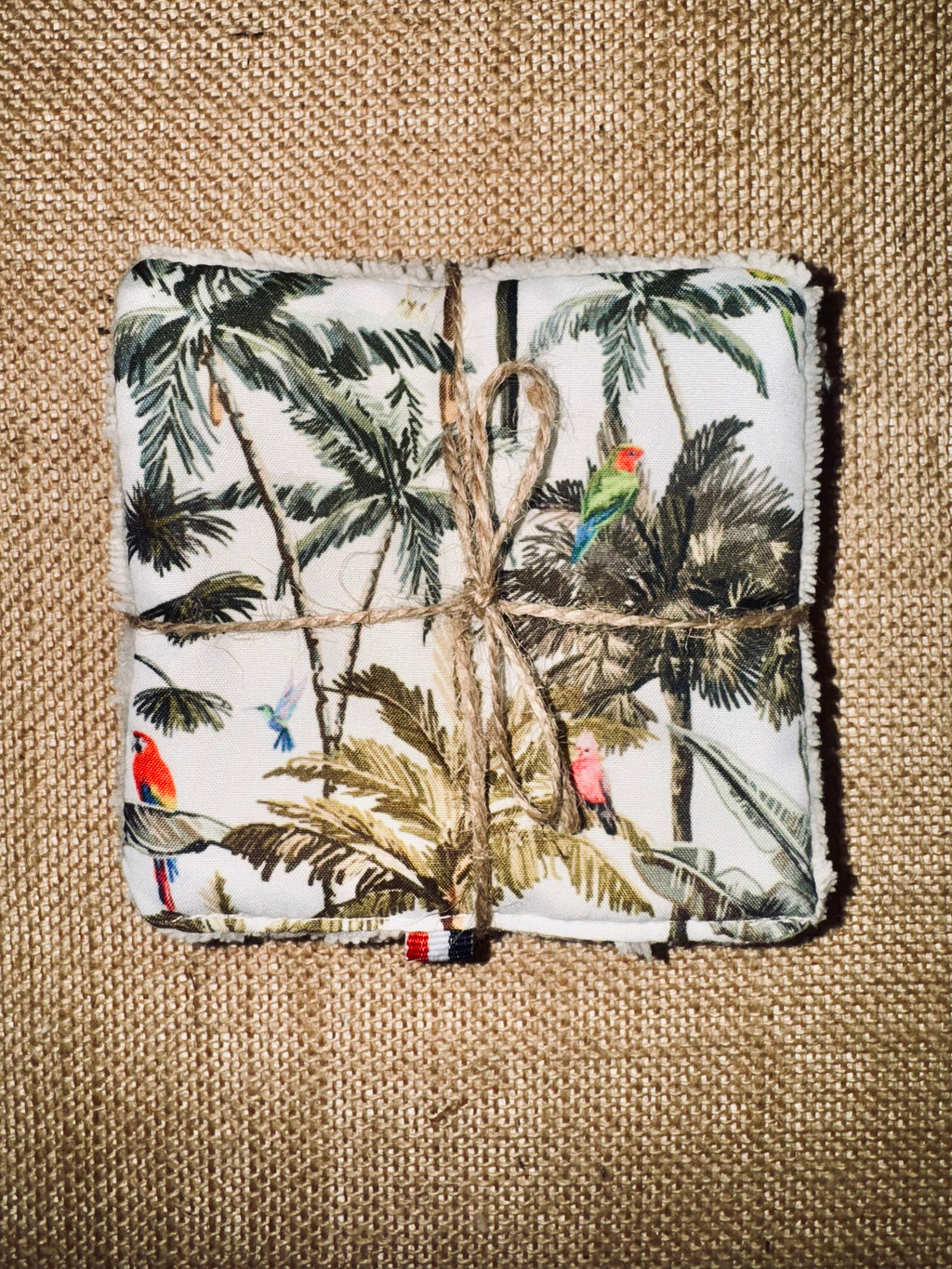 Cotons réutilisables en éponge bambou x4 Tropical Perroquet