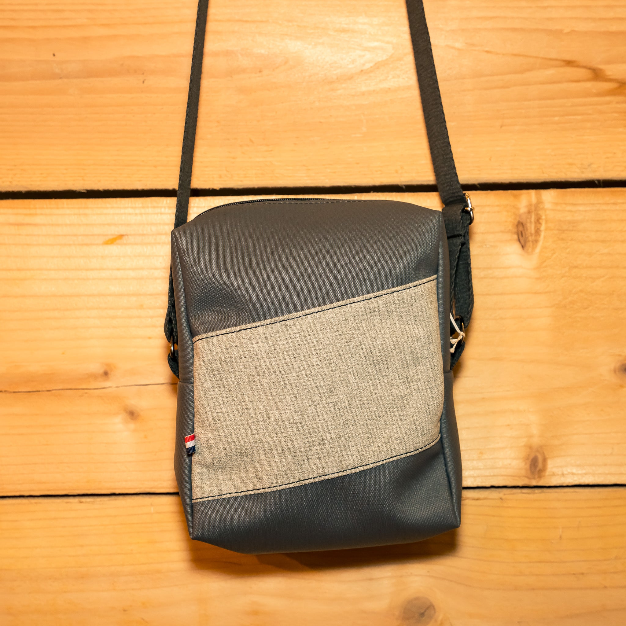 Sac bandoulière Simili Gris Foncé / Tissu Gris Chiné