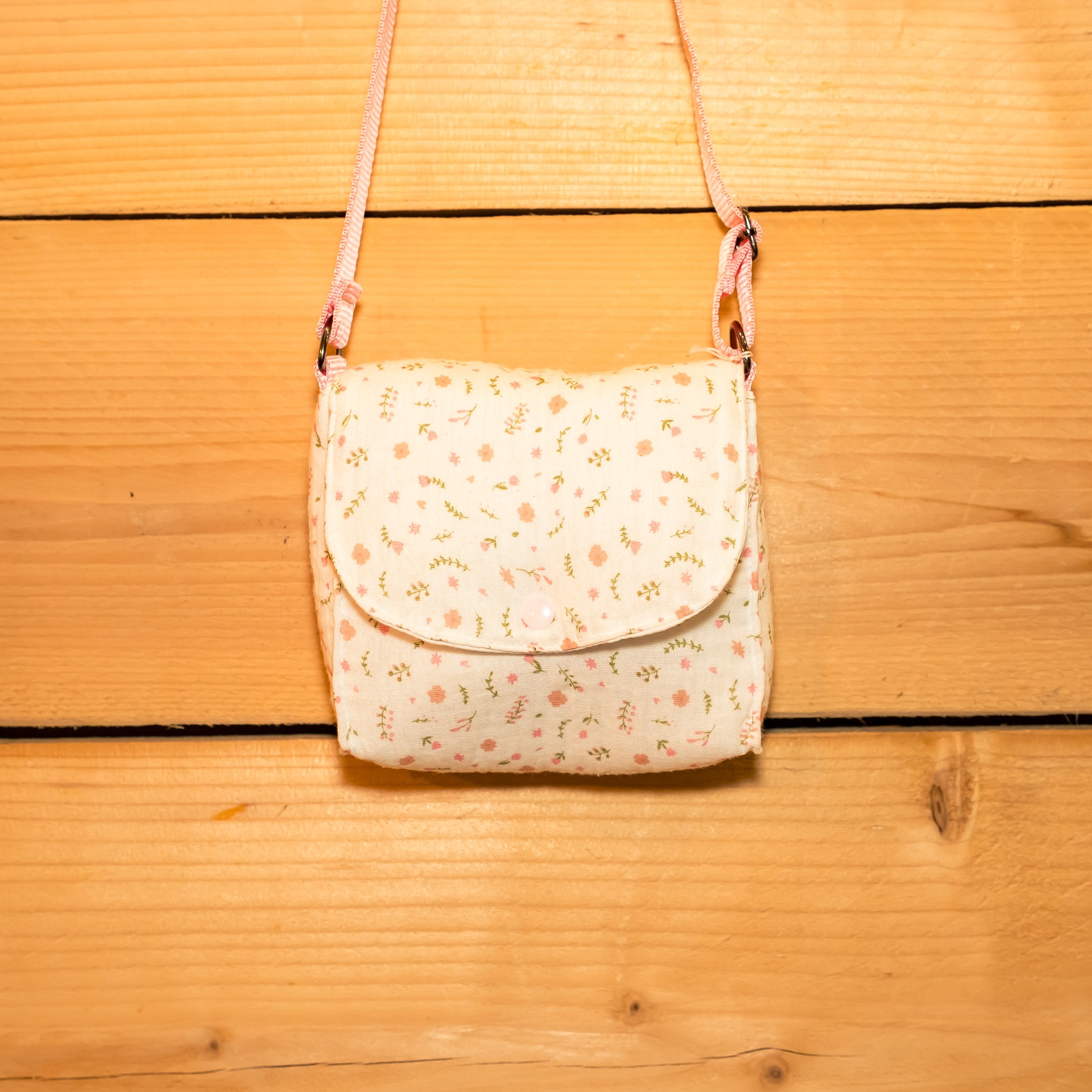 Pochette enfant - bandoulière Gaze de coton rose poudré