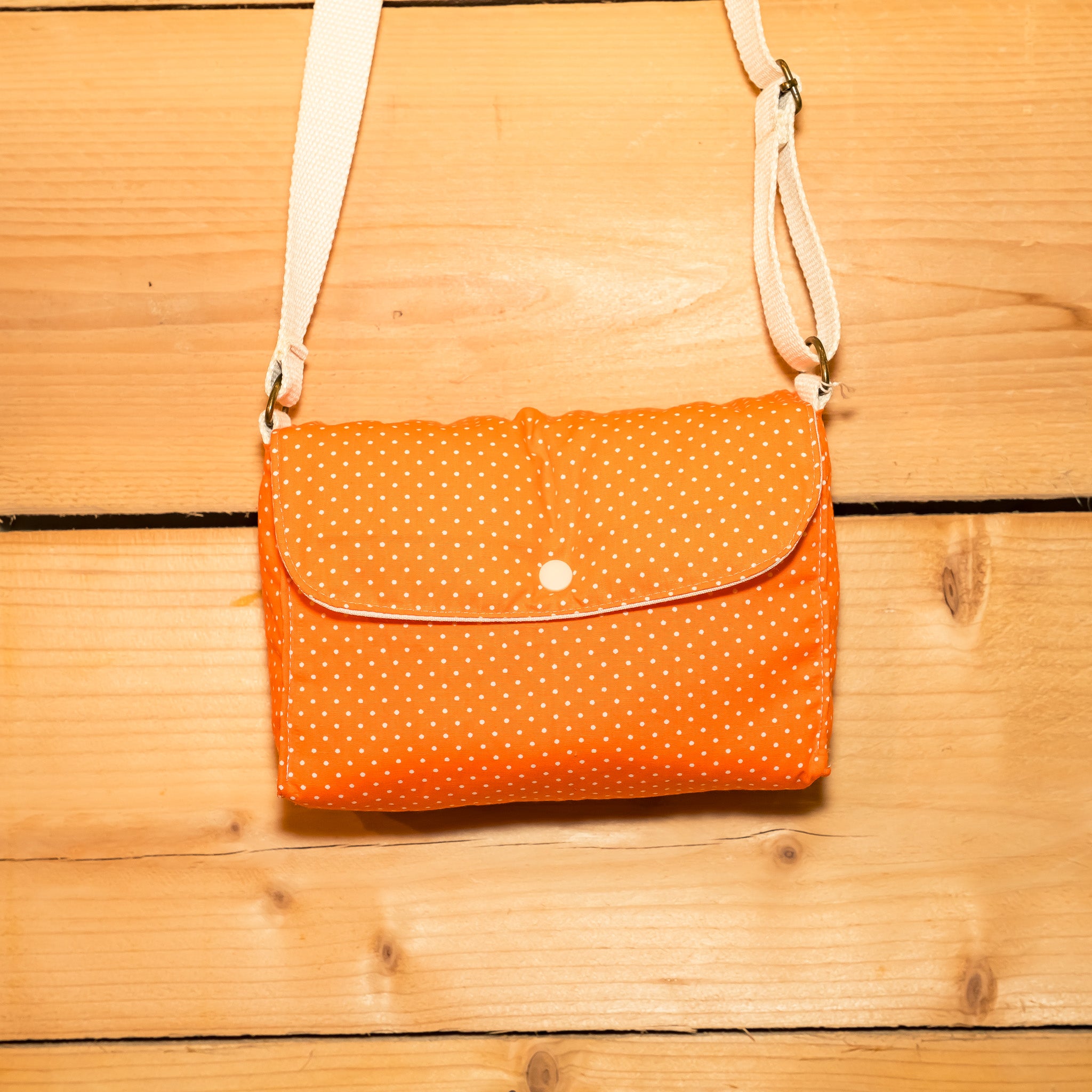 Sac bandoulière en tissu Vintage Orange Pois blancs