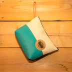 Pochette trapèze - simili turquoise / simili beige
