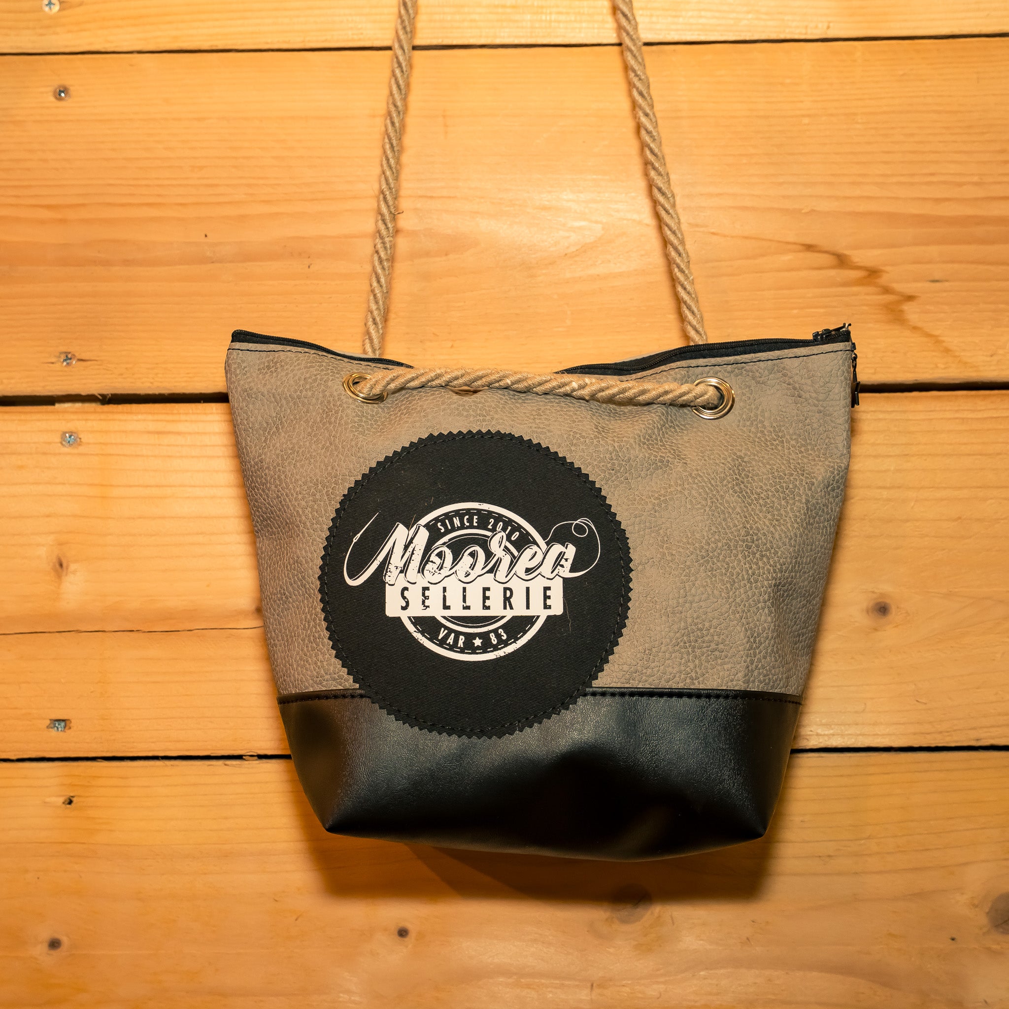 Sac trapézoïdal bandoulière à corde simili noir/gris