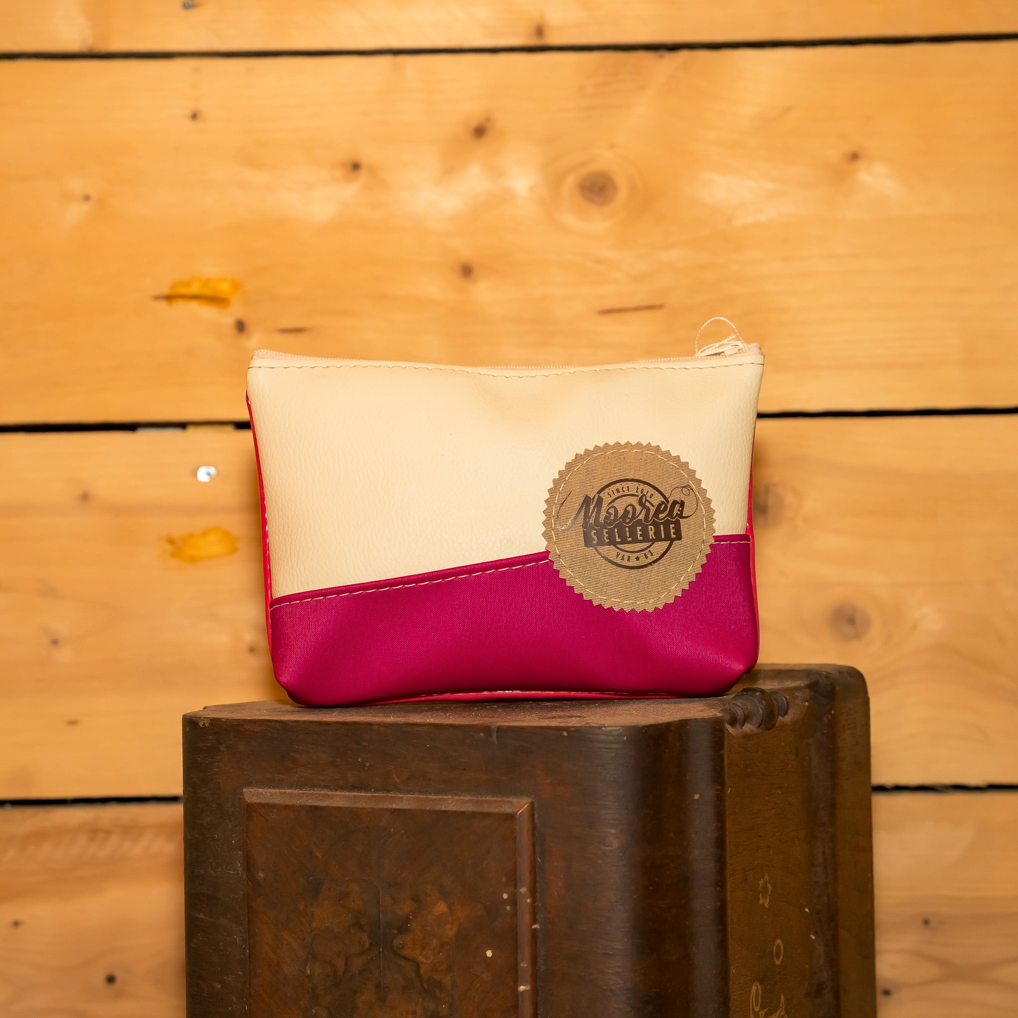 Trousse de toilette trapèze Femme - beige et rose