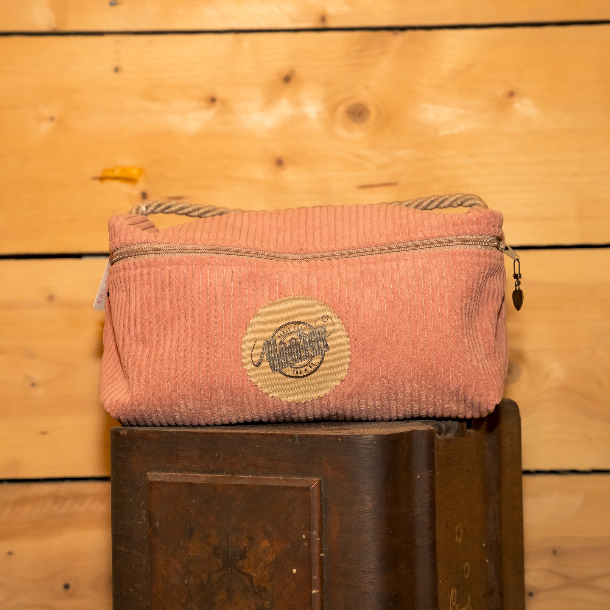 Vanity Velours Rose / Poignée en Corde tressée