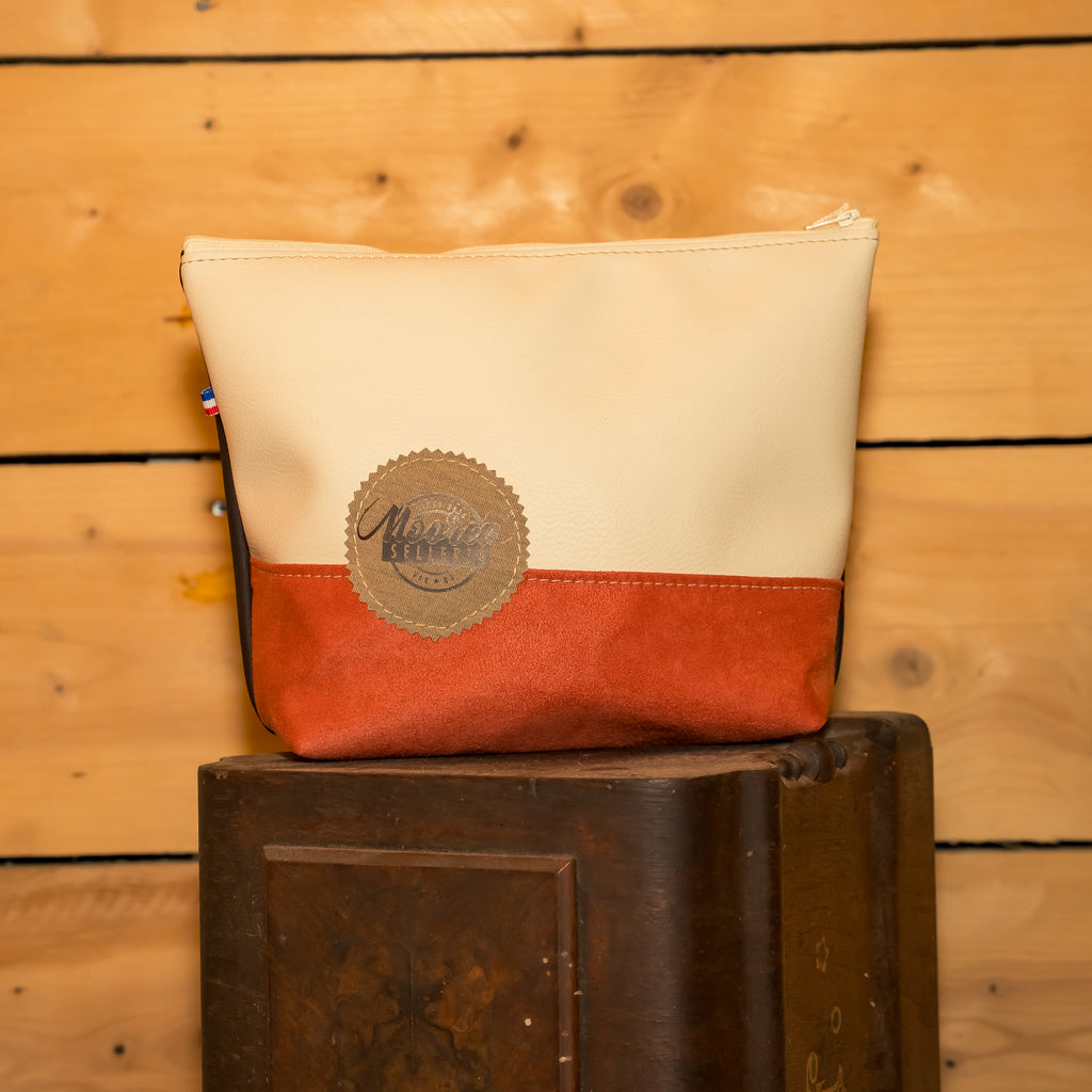 Trousse de toilette trapèze Femme - Beige et suédine