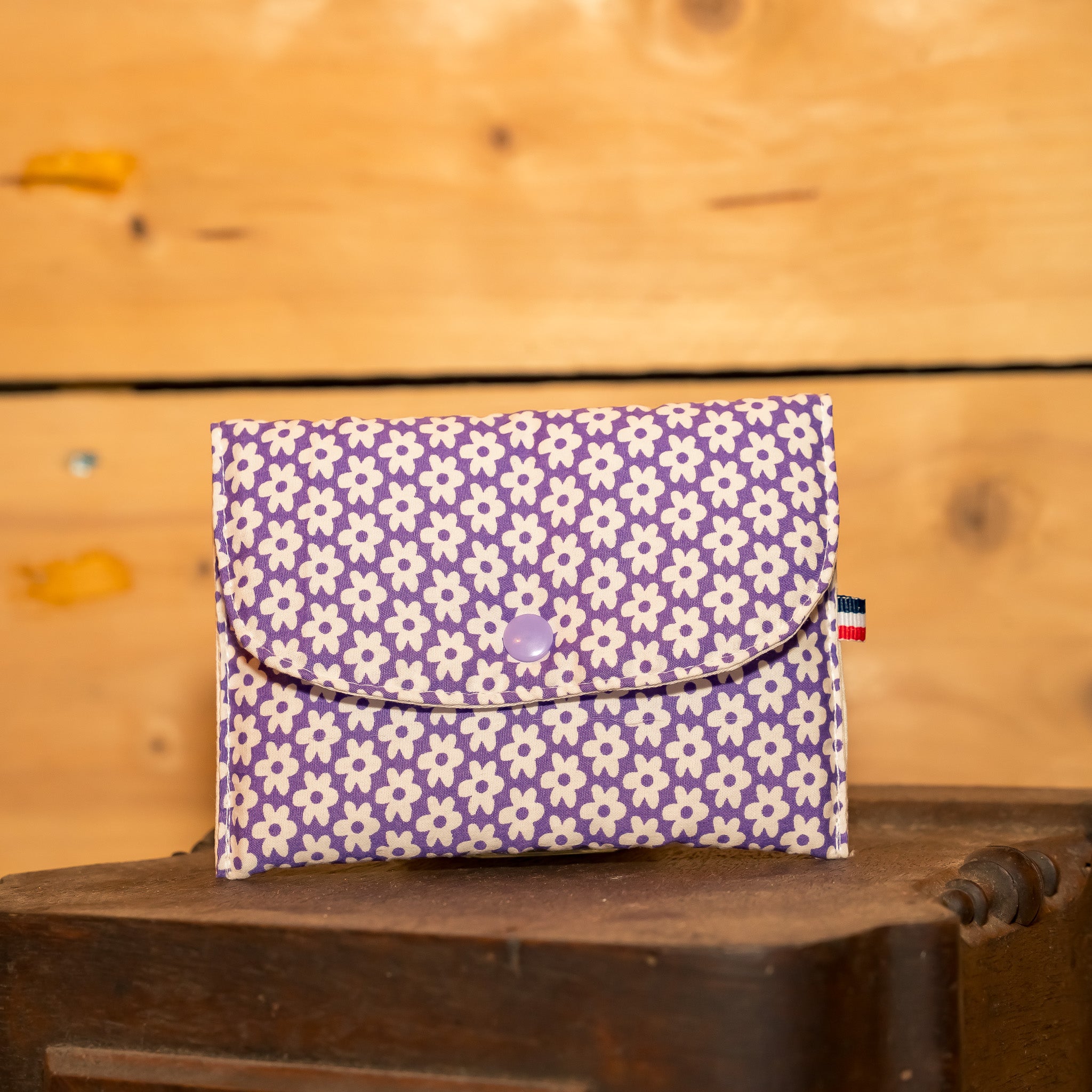 Mini Pochette Tissu Vintage Violet avec Fleurs