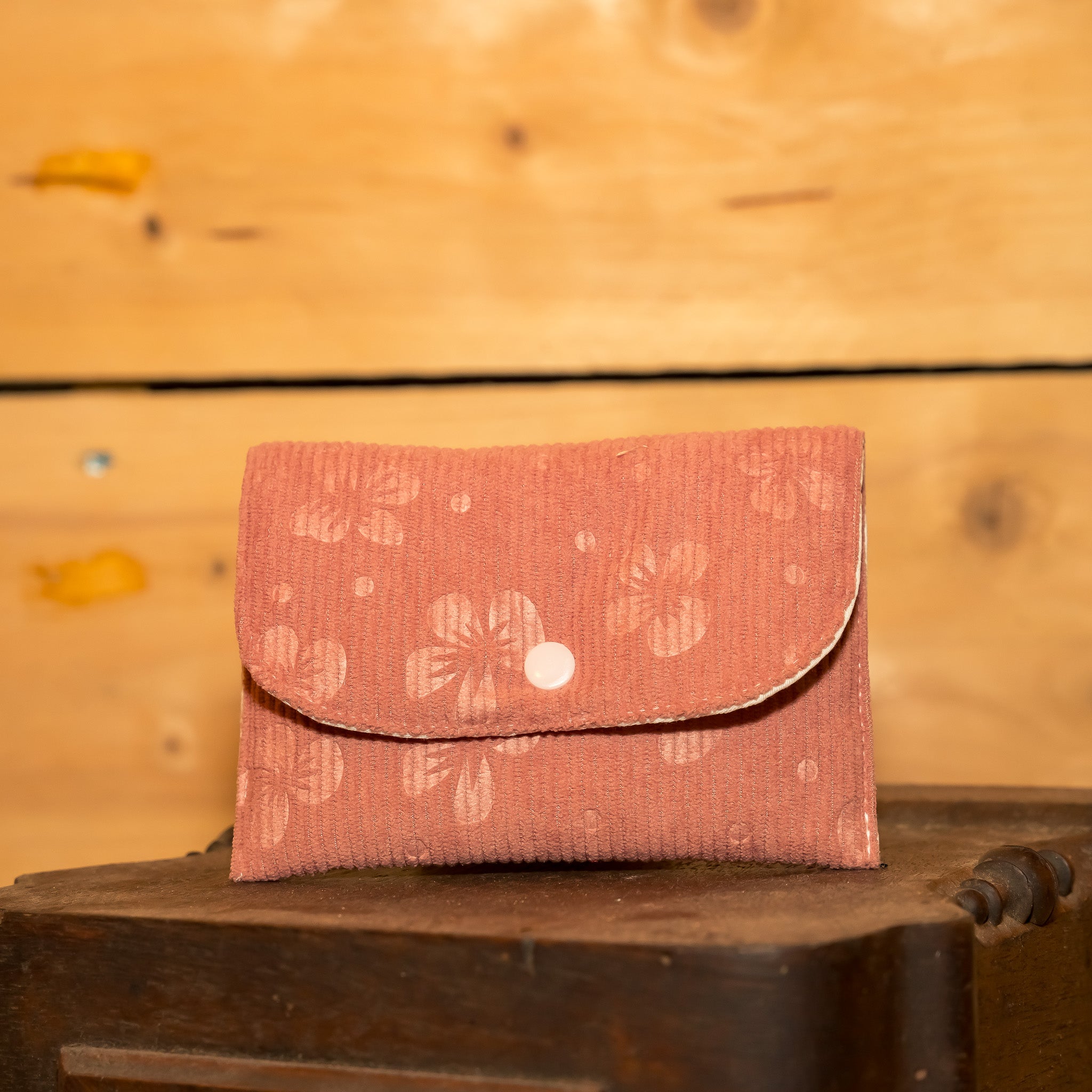 Mini Pochette Velours Rose motifs Fleurs