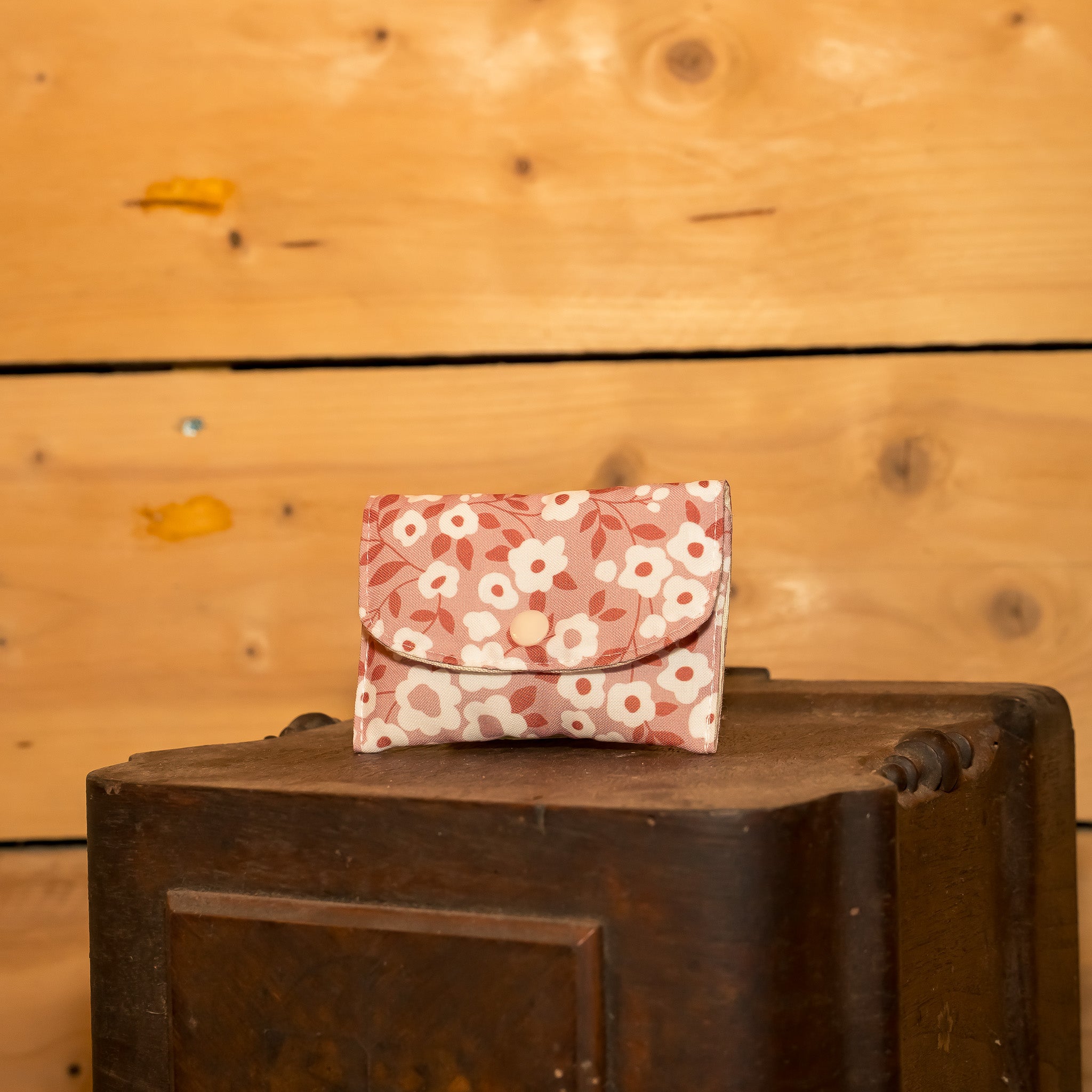 Porte Monnaie Tissu Floral Beige