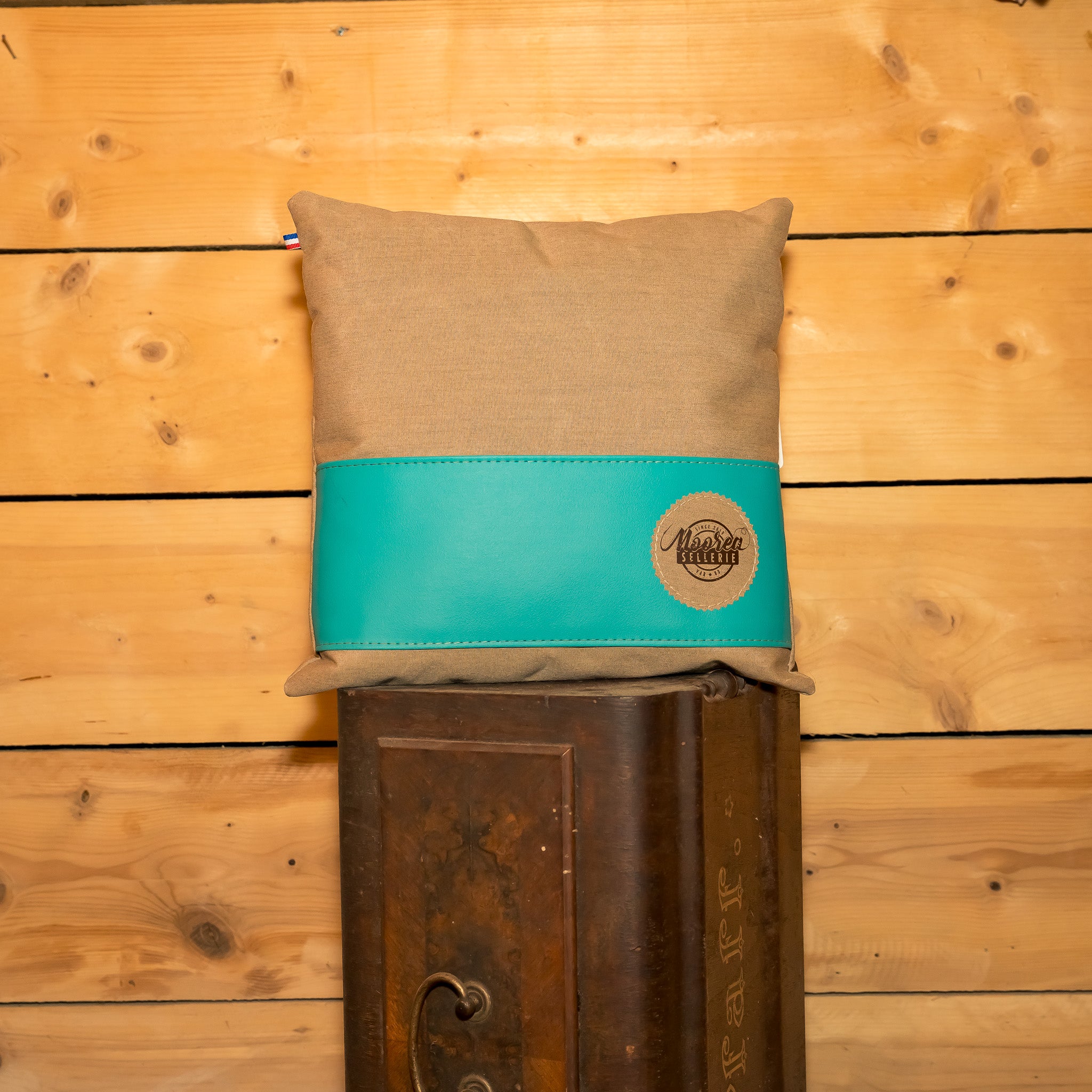 Coussin décoratif Tissu étanche Beige Chiné / Simili Turquoise