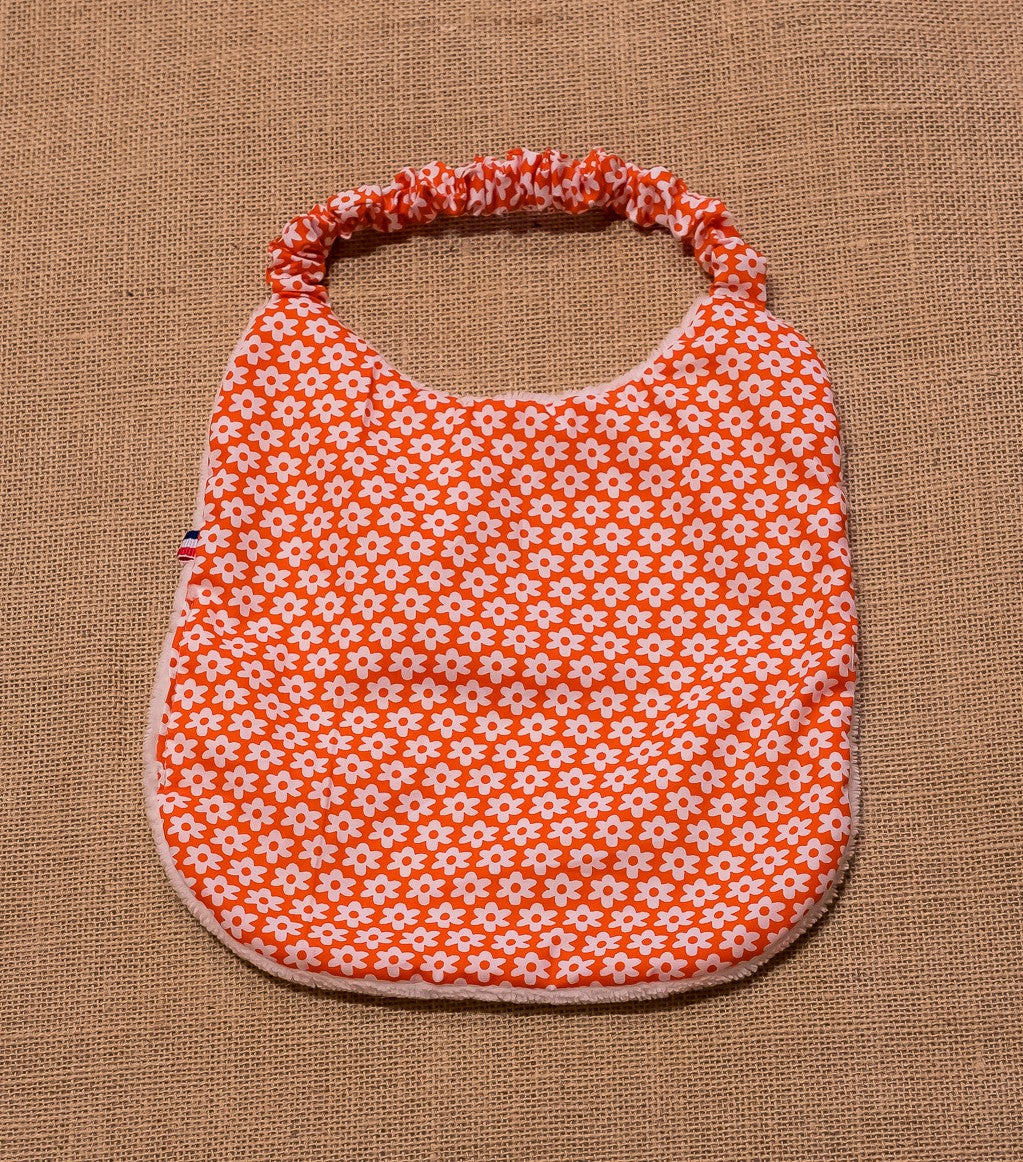 Bavoir Elastique Vintage Orange motifs Fleurs