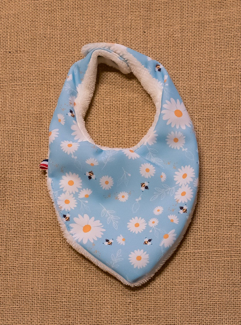 Bavoir Bandana Bleu Marguerites et Abeilles