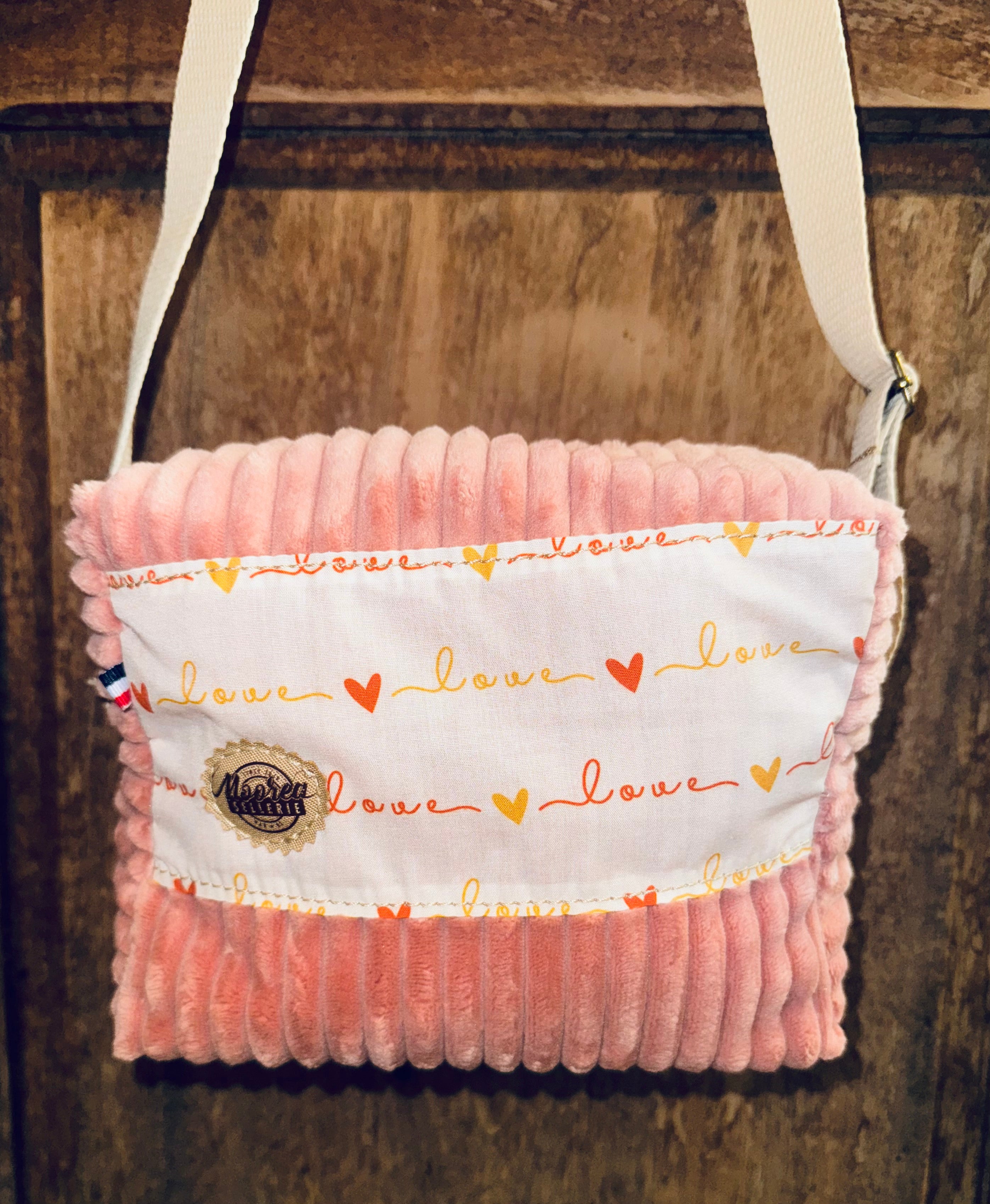 Sac bandoulière Velours Rose Grosses Côtes / Tissu Love