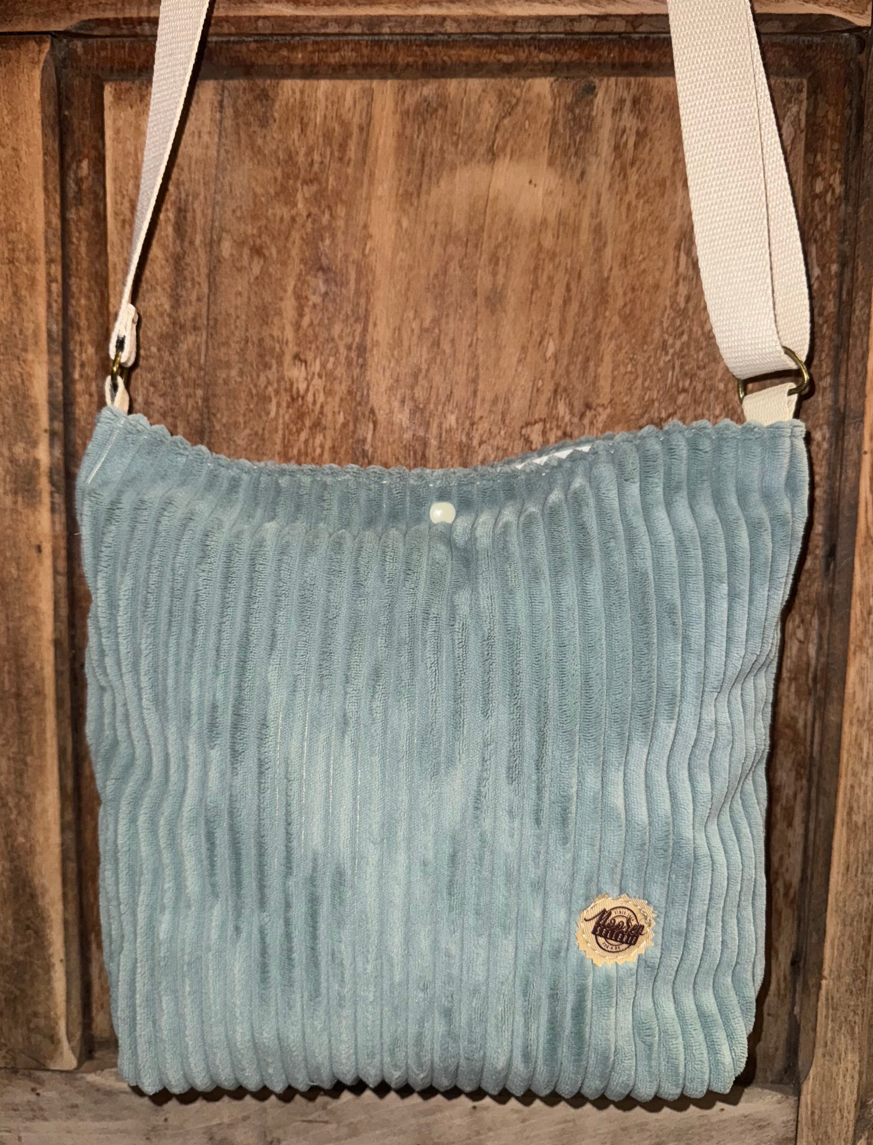 Grand Sac bandoulière en Velours Bleu Gris