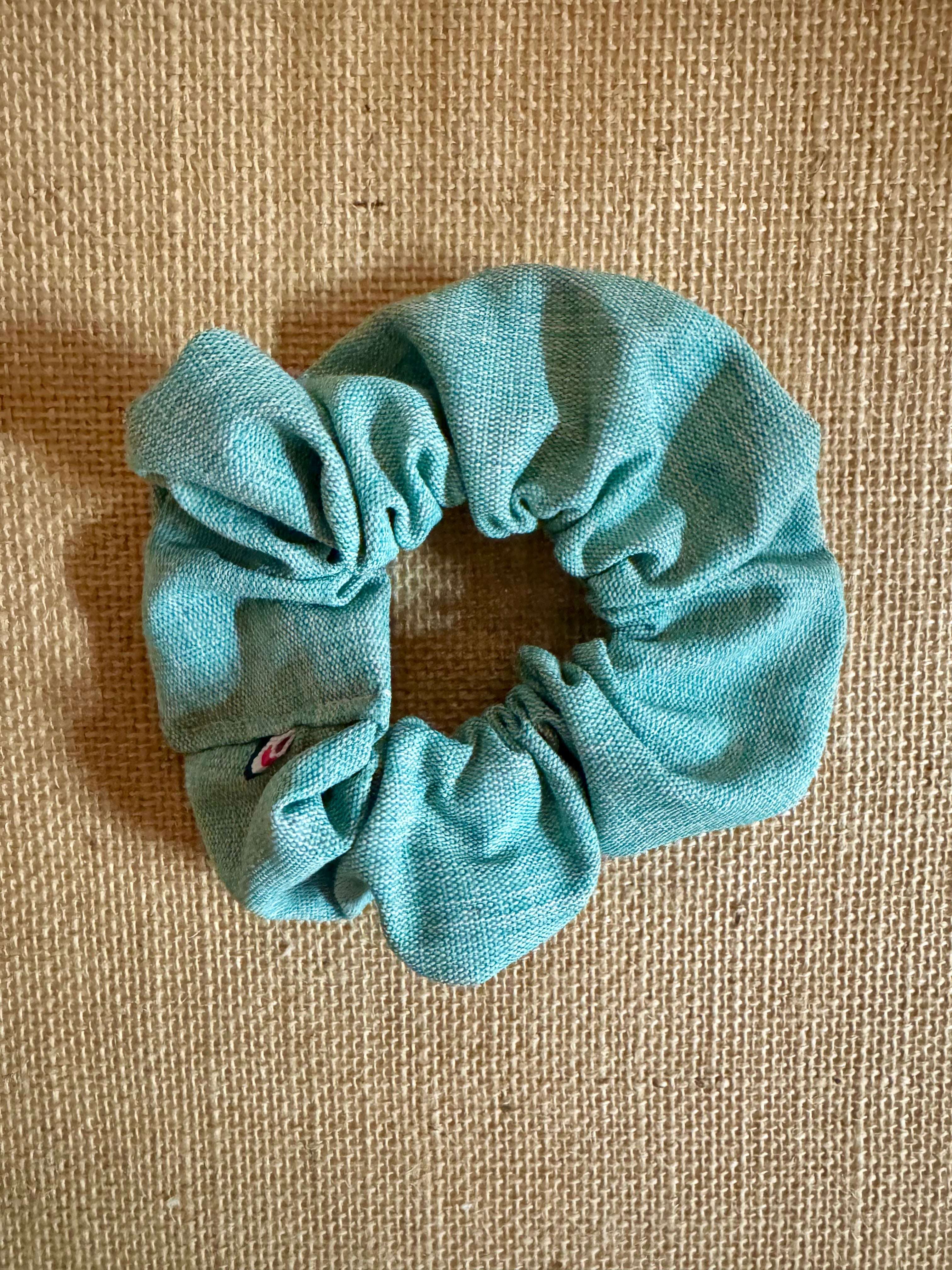 Grand chouchou Tissu épais Turquoise Chiné