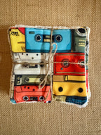 Cotons réutilisables en éponge bambou x4 Vintage Cassettes Audio