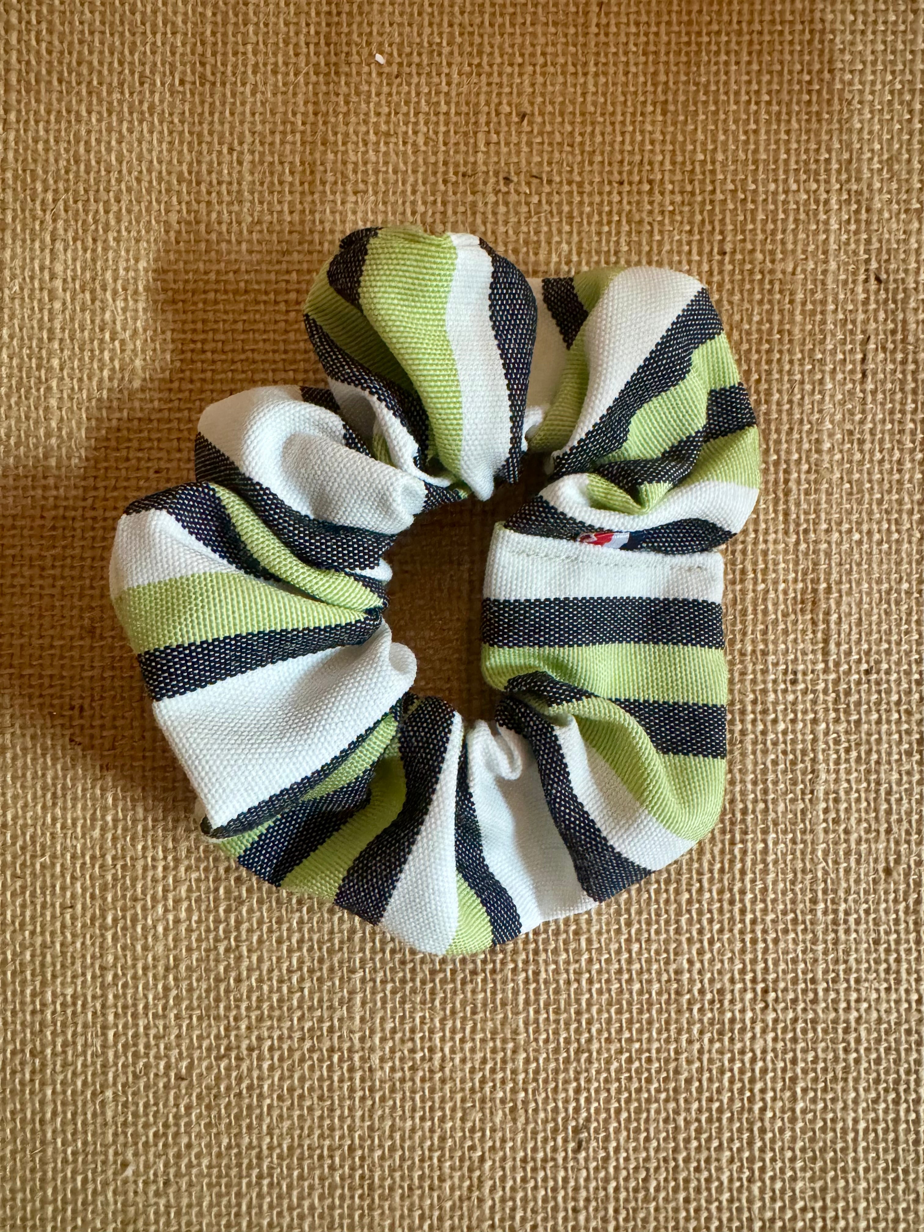 Grand chouchou Tissu épais jean / Vert Anis / Blanc