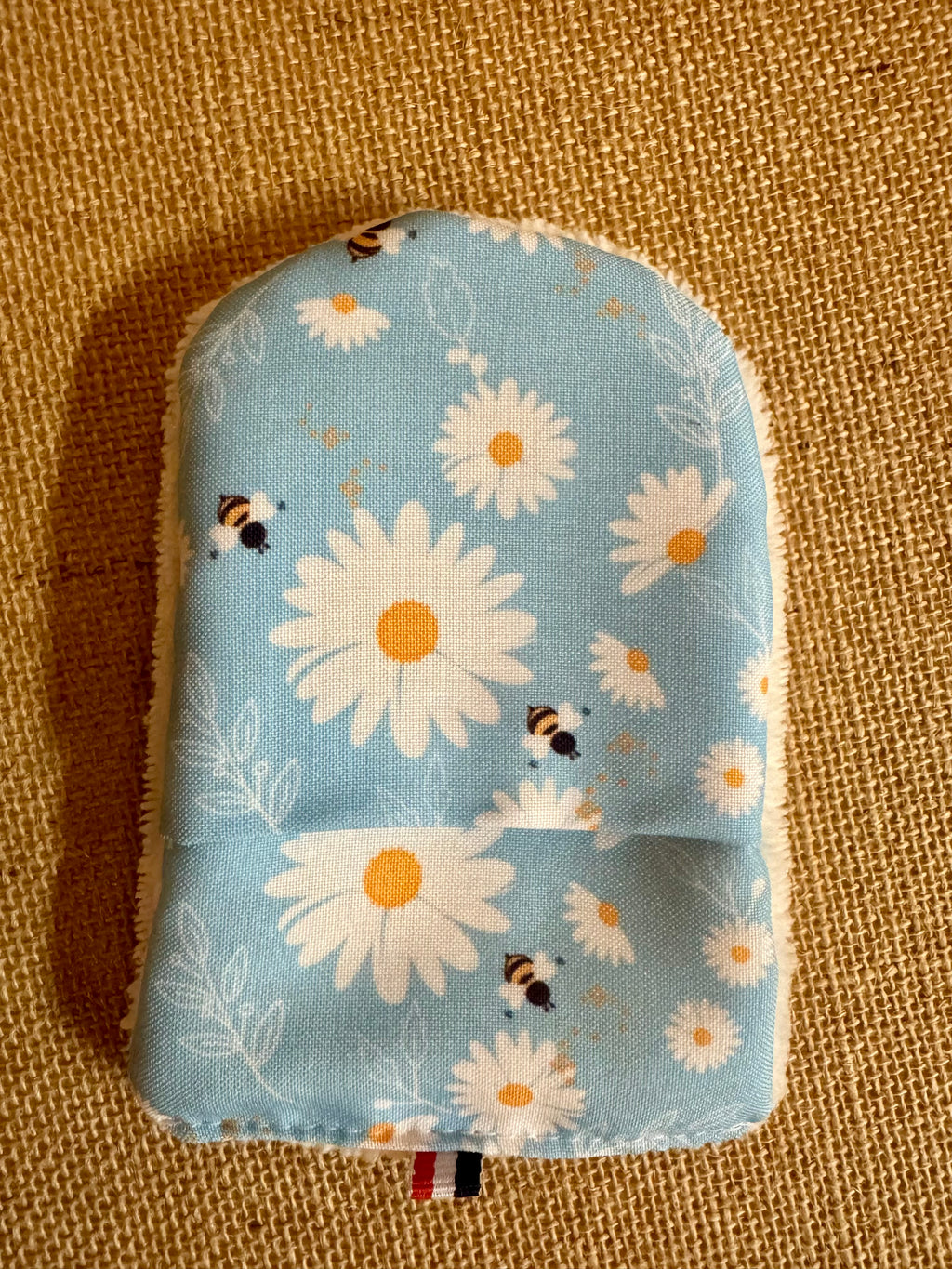 Gant de toilette en éponge bambou Bleu Marguerites et Abeilles