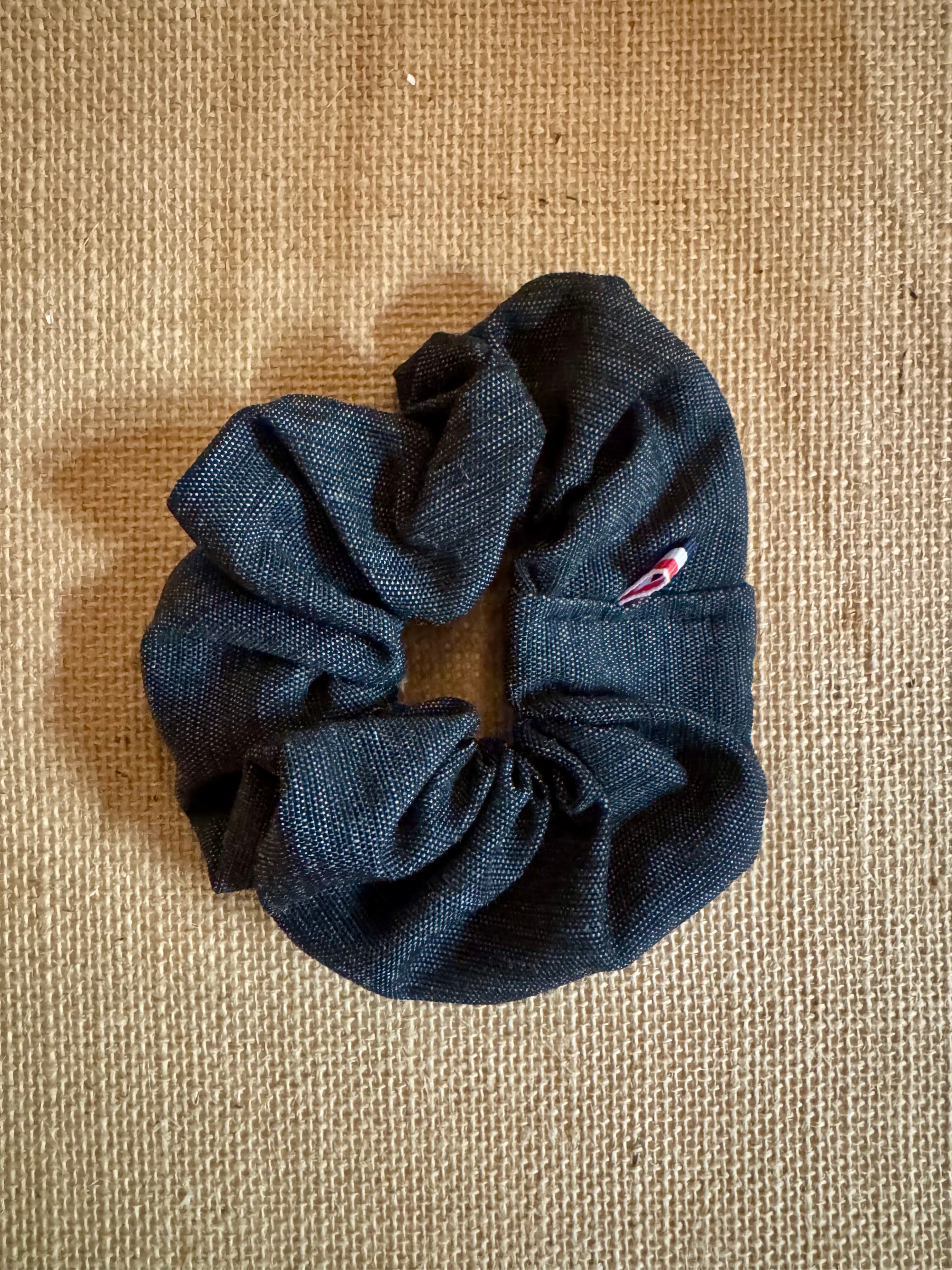 Grand chouchou Tissu épais Bleu Jean Brut