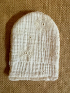 Gant de toilette en éponge bambou Broderie Blanche