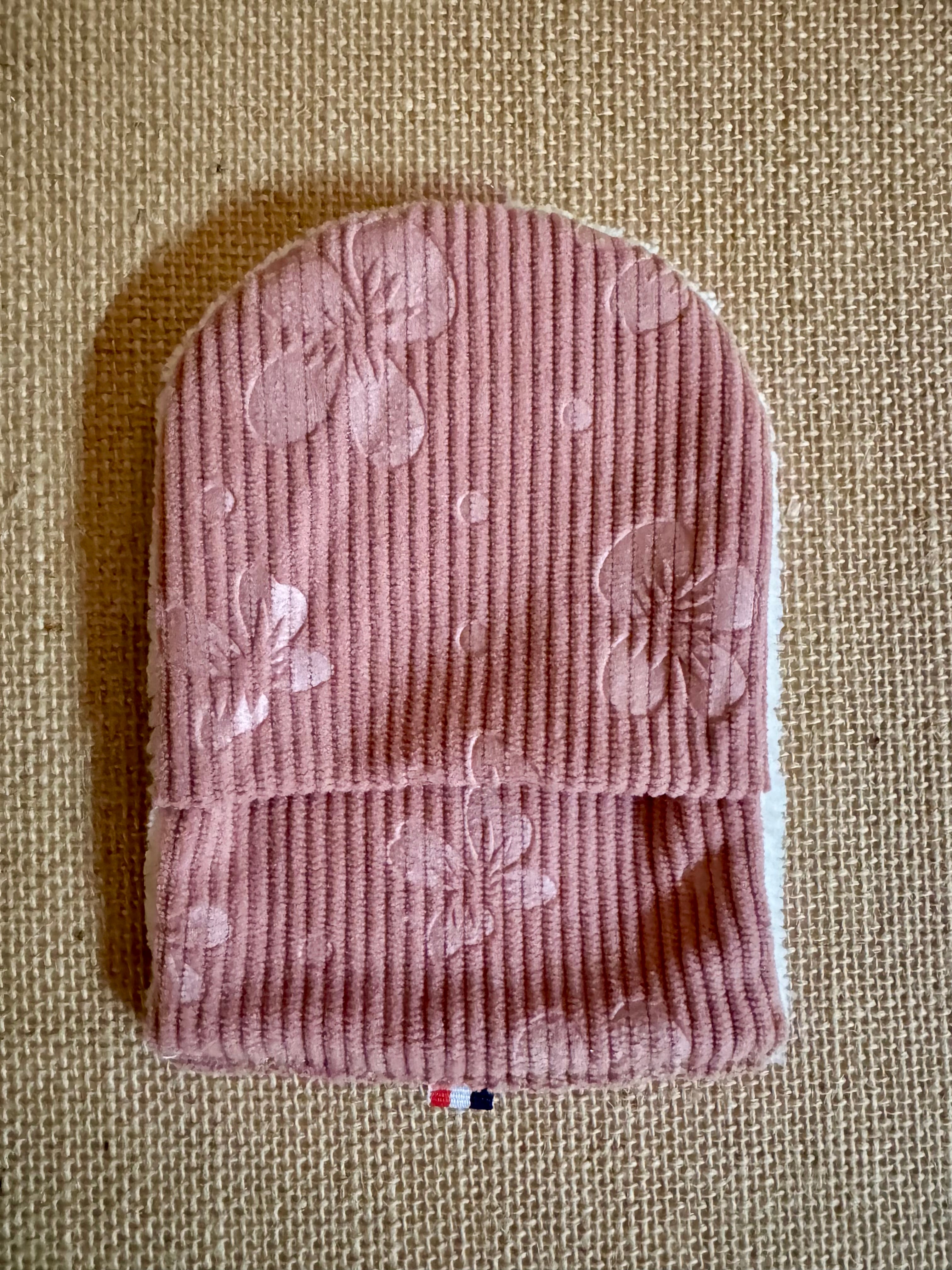 Gant de toilette en éponge bambou Velours Rose motifs Fleurs