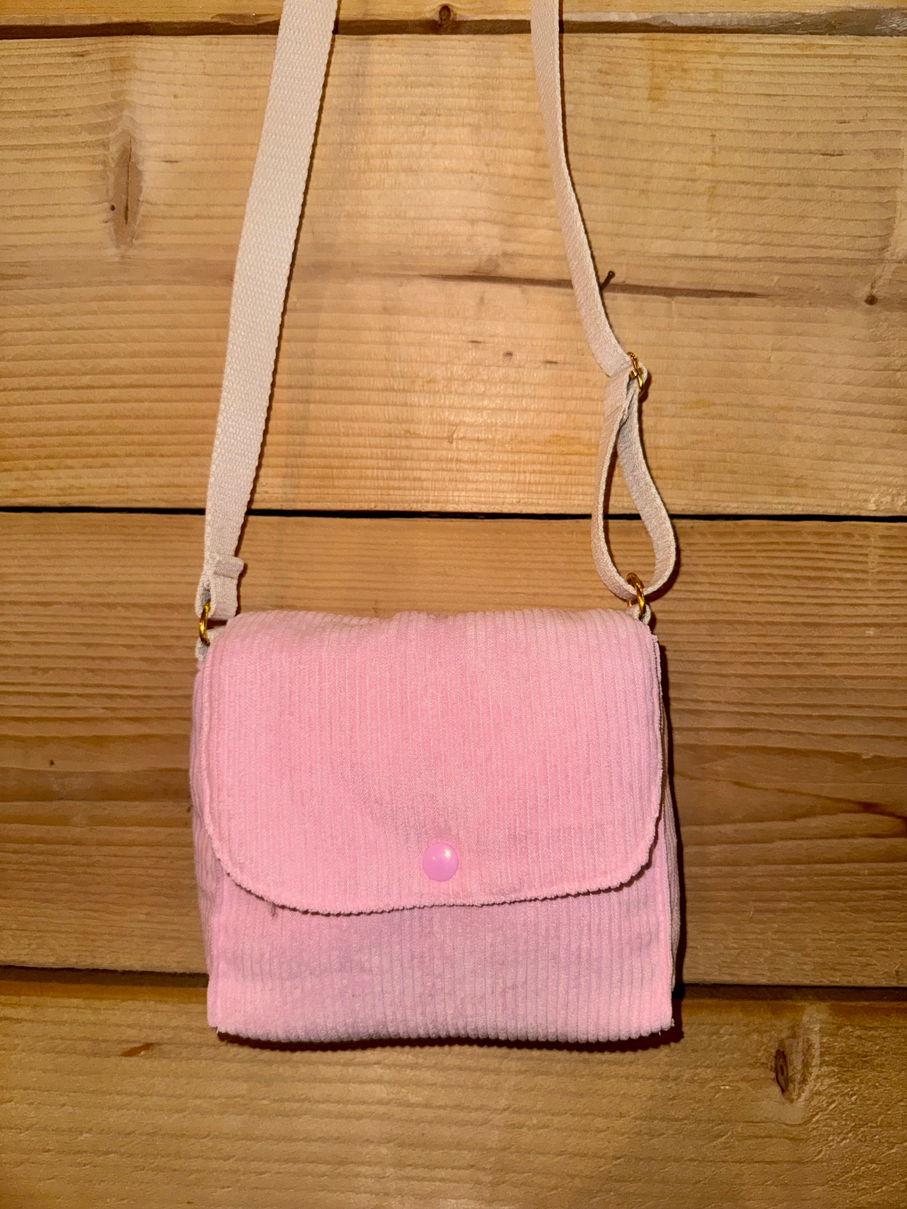 Pochette enfant - bandoulière Velours Rose Bonbon