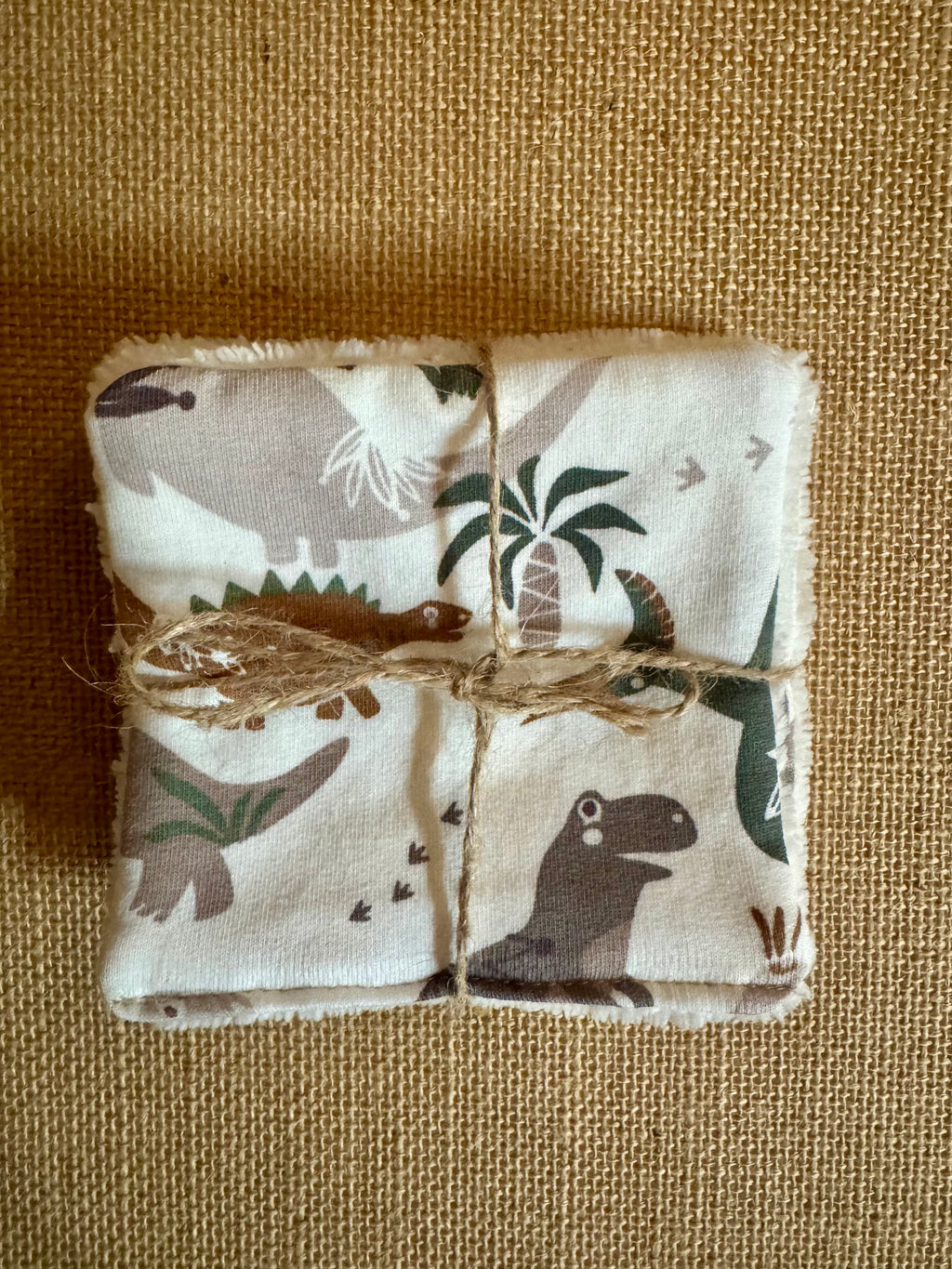 Cotons réutilisables en éponge bambou x4 Blanc Dinosaures