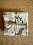 Cotons réutilisables en éponge bambou x4 Blanc Dinosaures