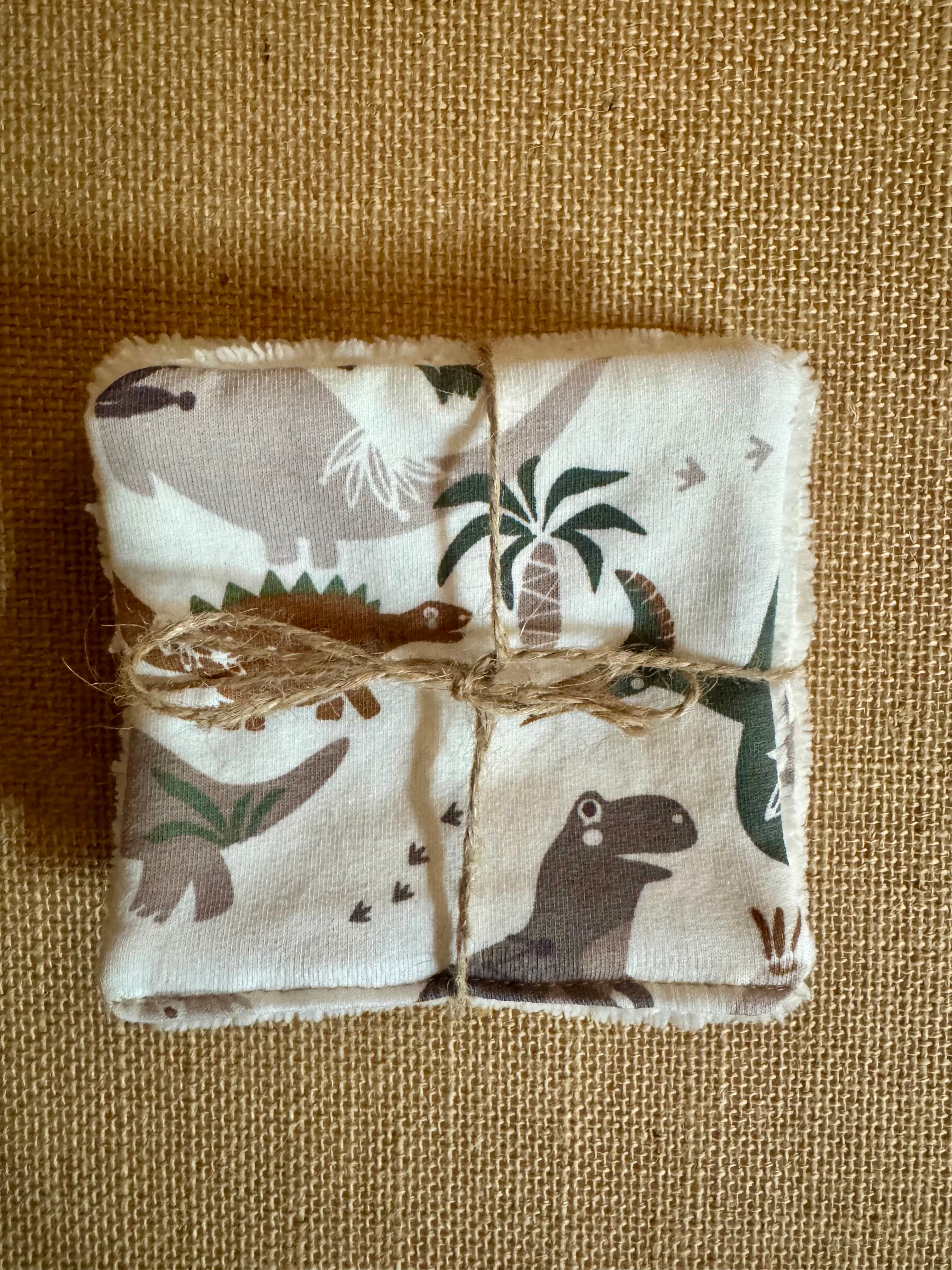 Cotons réutilisables en éponge bambou x4 Blanc Dinosaures