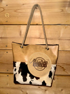 Sac trapézoïdal bandoulière à corde simili caramel / tissu vache