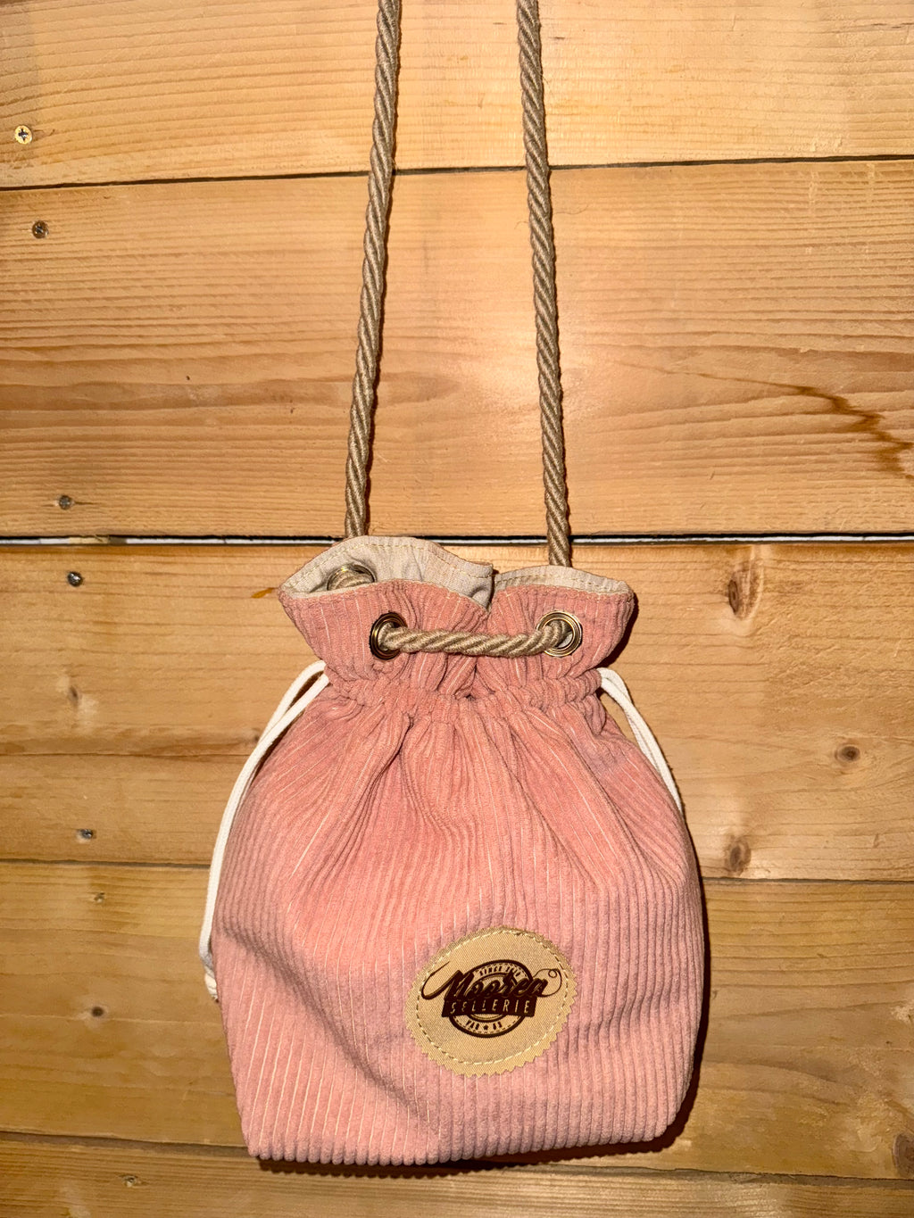 Sac Bandoulière Bourse Velours Rose Petites Côtes