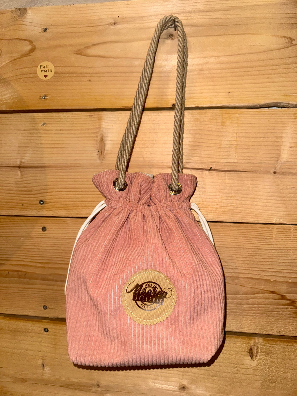 Sac Bandoulière Bourse Velours Rose Petites Côtes