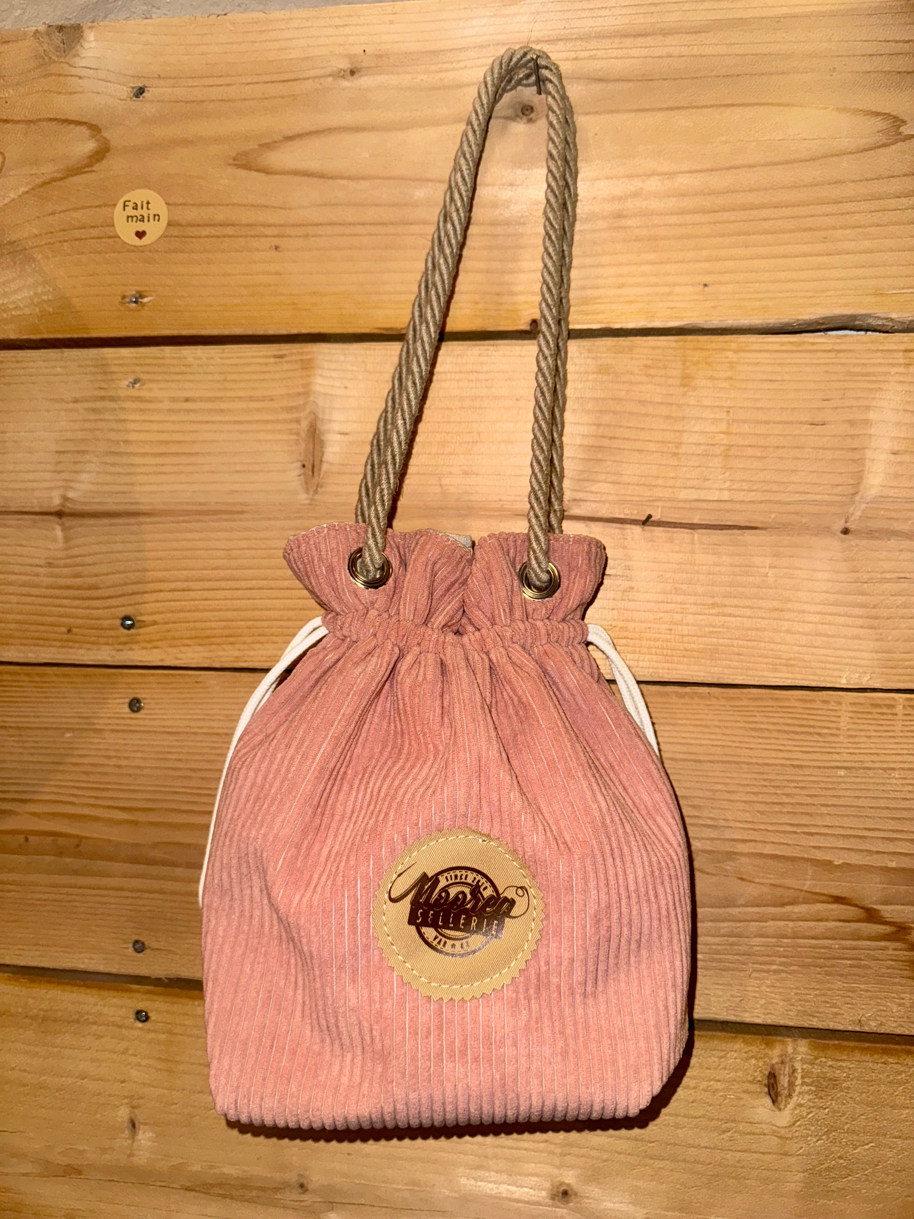 Sac Bandoulière Bourse Velours Rose Petites Côtes