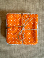 Cotons réutilisables en éponge bambou x4 Vintage Orange Pois Blancs