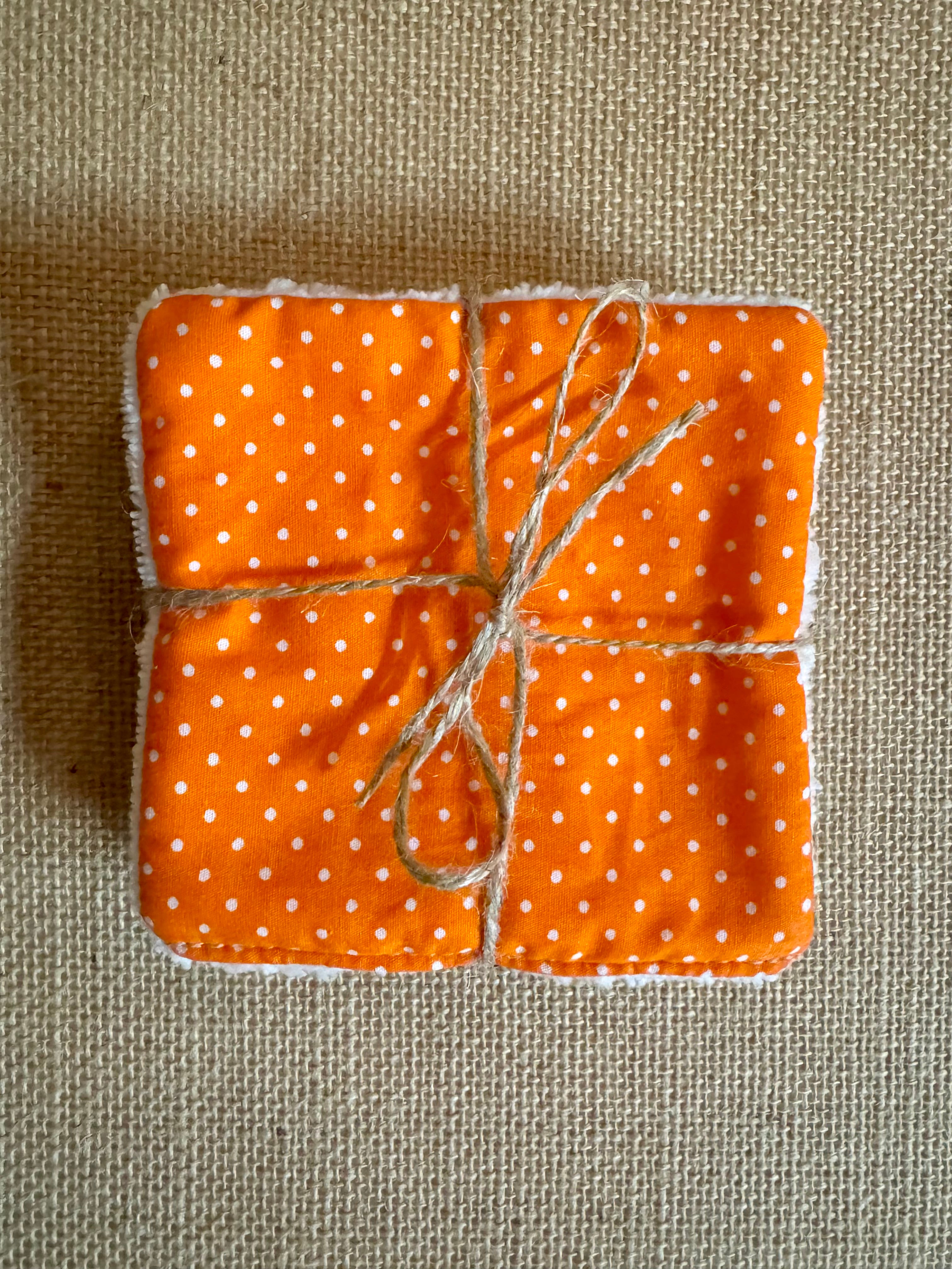 Cotons réutilisables en éponge bambou x4 Vintage Orange Pois Blancs