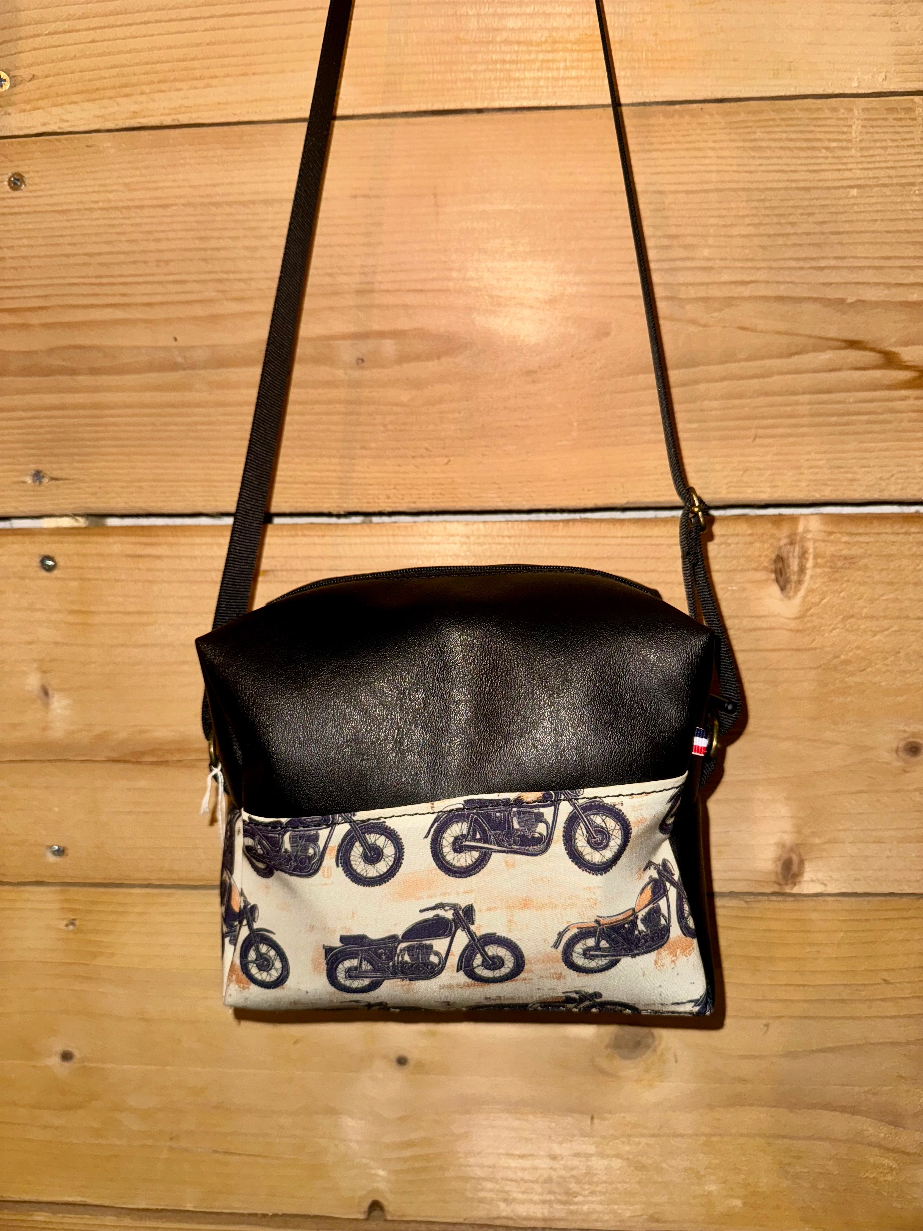 Sac bandoulière Simili Noir / Tissu Moto