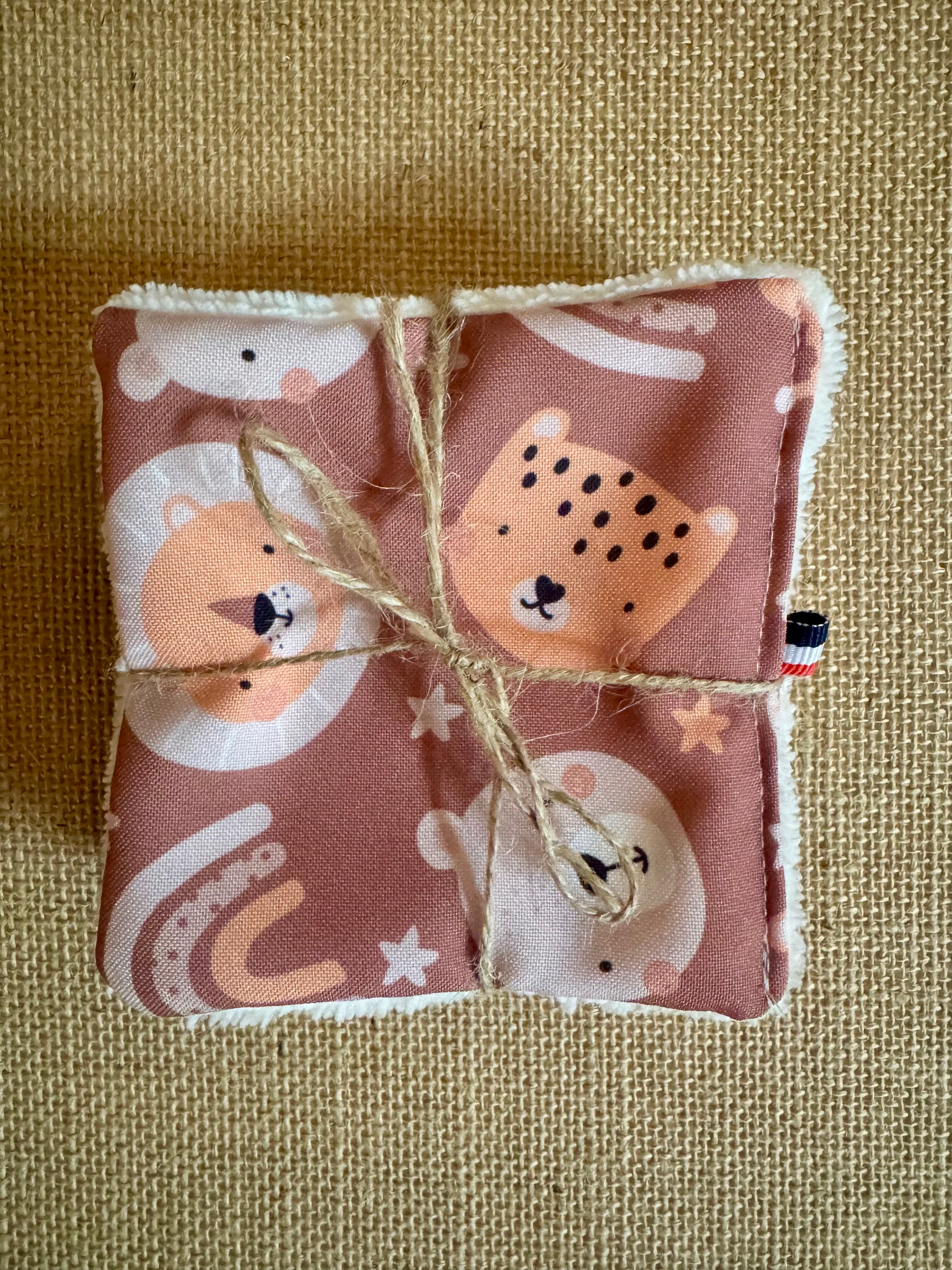 Cotons réutilisables en éponge bambou x4 Oursons Marrons