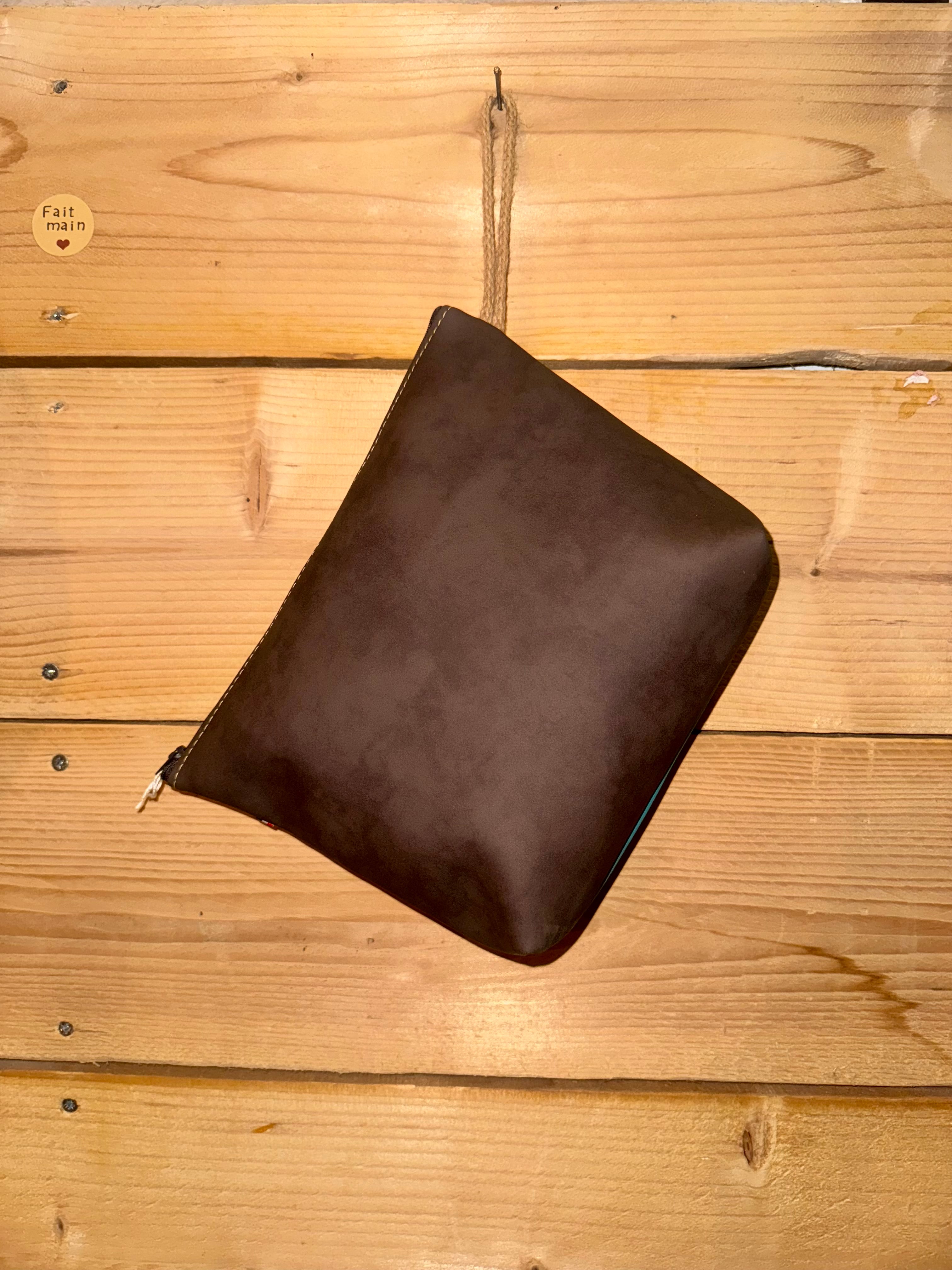 Pochette trapèze - simili turquoise / simili beige