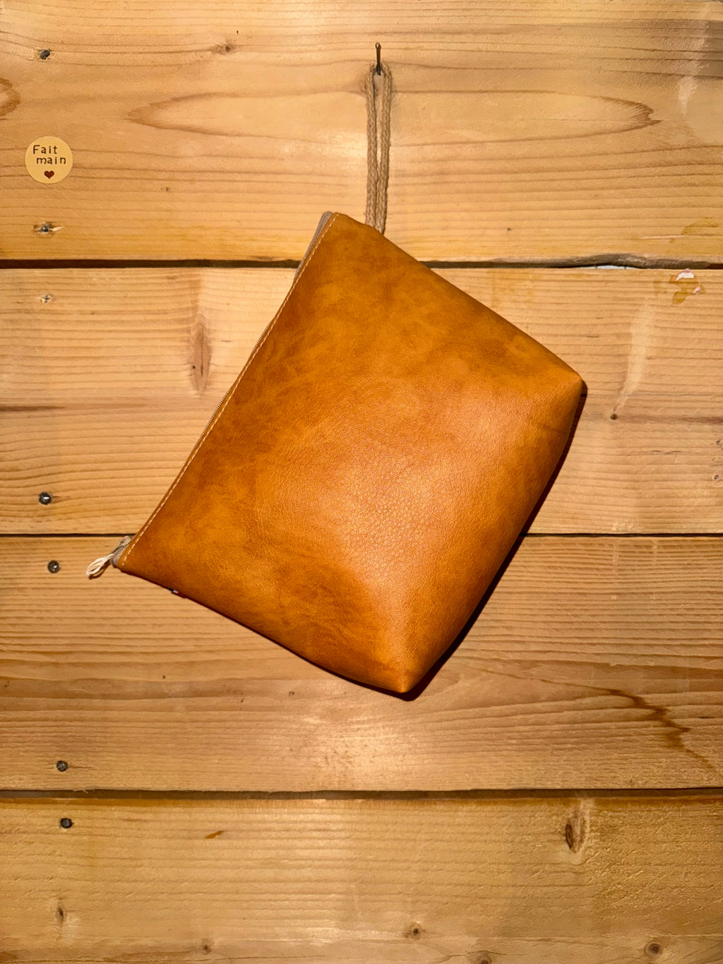 Pochette trapèze - simili rose poudré / jute