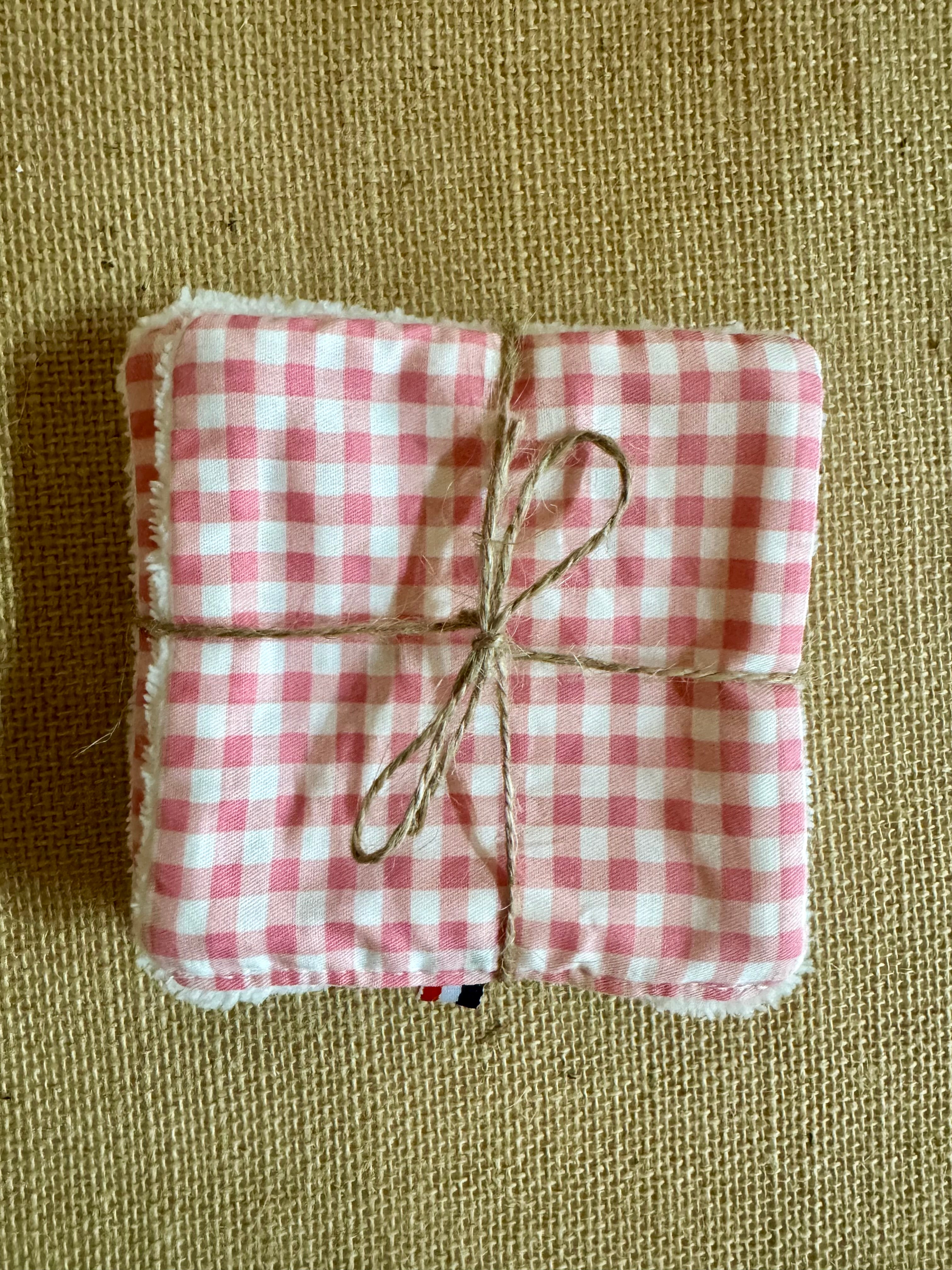 Cotons réutilisables en éponge bambou x4 Vichy Rose